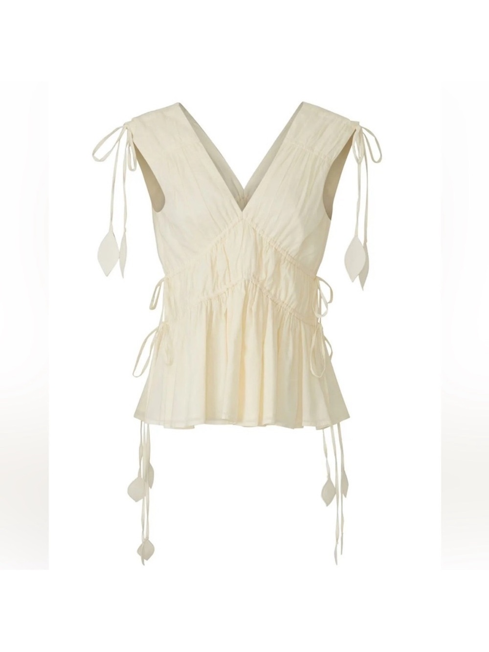 Tory Burch New Ivory Sleeveless Smocked Peplum Tie Top - Size 14 NWOT - Picture 5 of 9